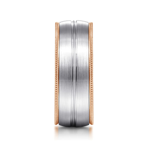 14K White-Rose Gold 8mm - Men's Wedding Band in Satin Finish 14K White-Rose Gold 8mm - Men's Wedding Band in Satin Finish