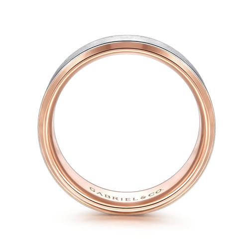 14K White-Rose Gold 8mm - Two Tone Beveled Edge Men's Wedding Band in Satin Finish 14K White-Rose Gold 8mm - Two Tone Beveled Edge Men's Wedding Band in Satin Finish