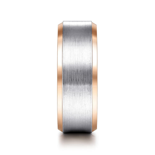 14K White-Rose Gold 8mm - Two Tone Beveled Edge Men's Wedding Band in Satin Finish 14K White-Rose Gold 8mm - Two Tone Beveled Edge Men's Wedding Band in Satin Finish