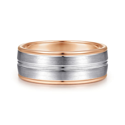 14K White-Rose Gold 8mm - Two Tone Men's Wedding Band in Satin Finish