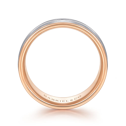 14K White-Rose Gold 8mm - Two Tone Men's Wedding Band in Satin Finish