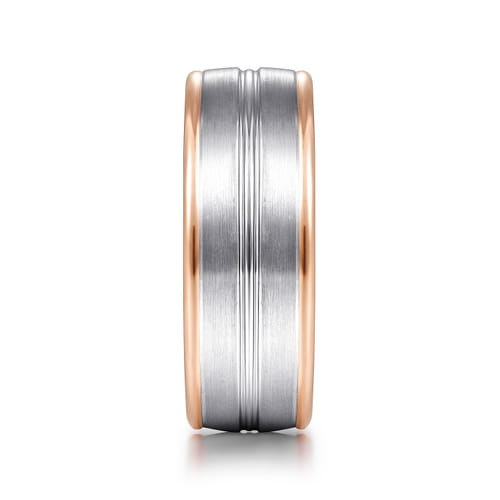 14K White-Rose Gold 8mm - Two Tone Men's Wedding Band in Satin Finish