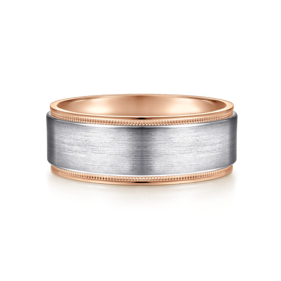 Gabriel - 14K White-Rose Gold 8mm - Two Tone Men's Wedding Band in Satin Finish