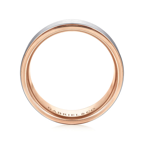 14K White-Rose Gold 8mm - Two Tone Men's Wedding Band in Satin Finish