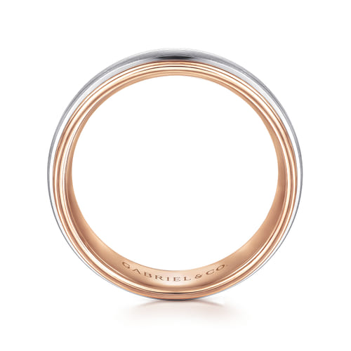 14K White-Rose Gold 8mm - Two Tone Men's Wedding Band in Satin Finish