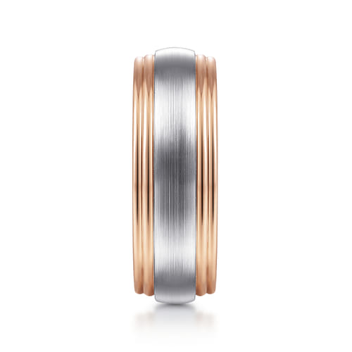 14K White-Rose Gold 8mm - Two Tone Men's Wedding Band in Satin Finish