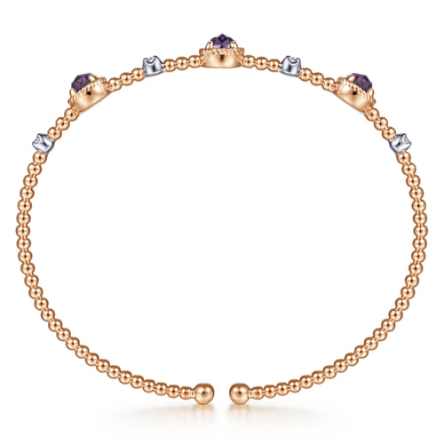 14K White-Rose Gold Amethyst and Diamond Station Bujukan Bangle