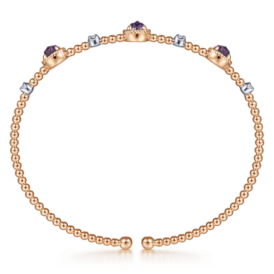 14K White-Rose Gold Amethyst and Diamond Station Bujukan Bangle angle 3