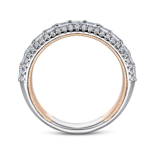 14K White-Rose Gold Baguette and Round Diamond Anniversary Band