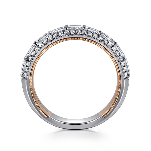 14K White-Rose Gold Baguette and Round Diamond Anniversary Band