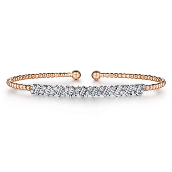 14K White-Rose Gold Bujukan Baguette Diamond Cuff Bracelet