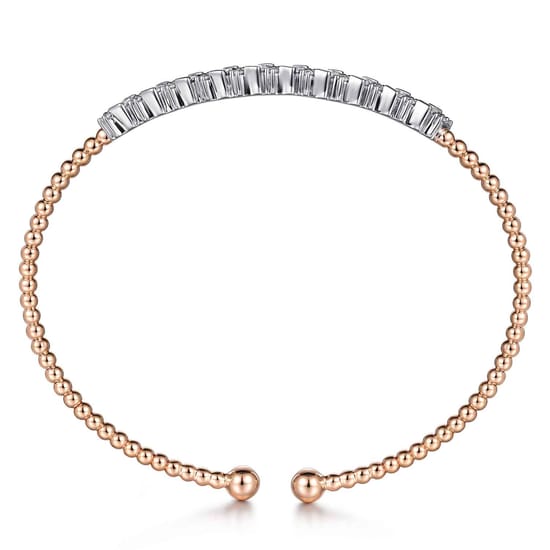 14K White-Rose Gold Bujukan Baguette Diamond Cuff Bracelet angle 3