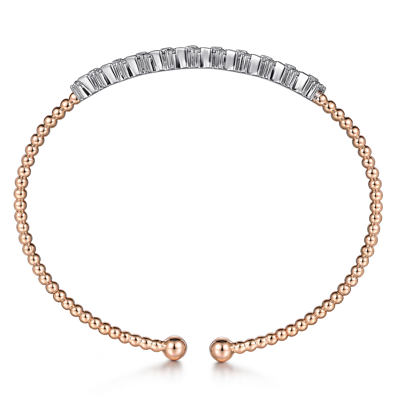 14K White-Rose Gold Bujukan Baguette Diamond Cuff Bracelet