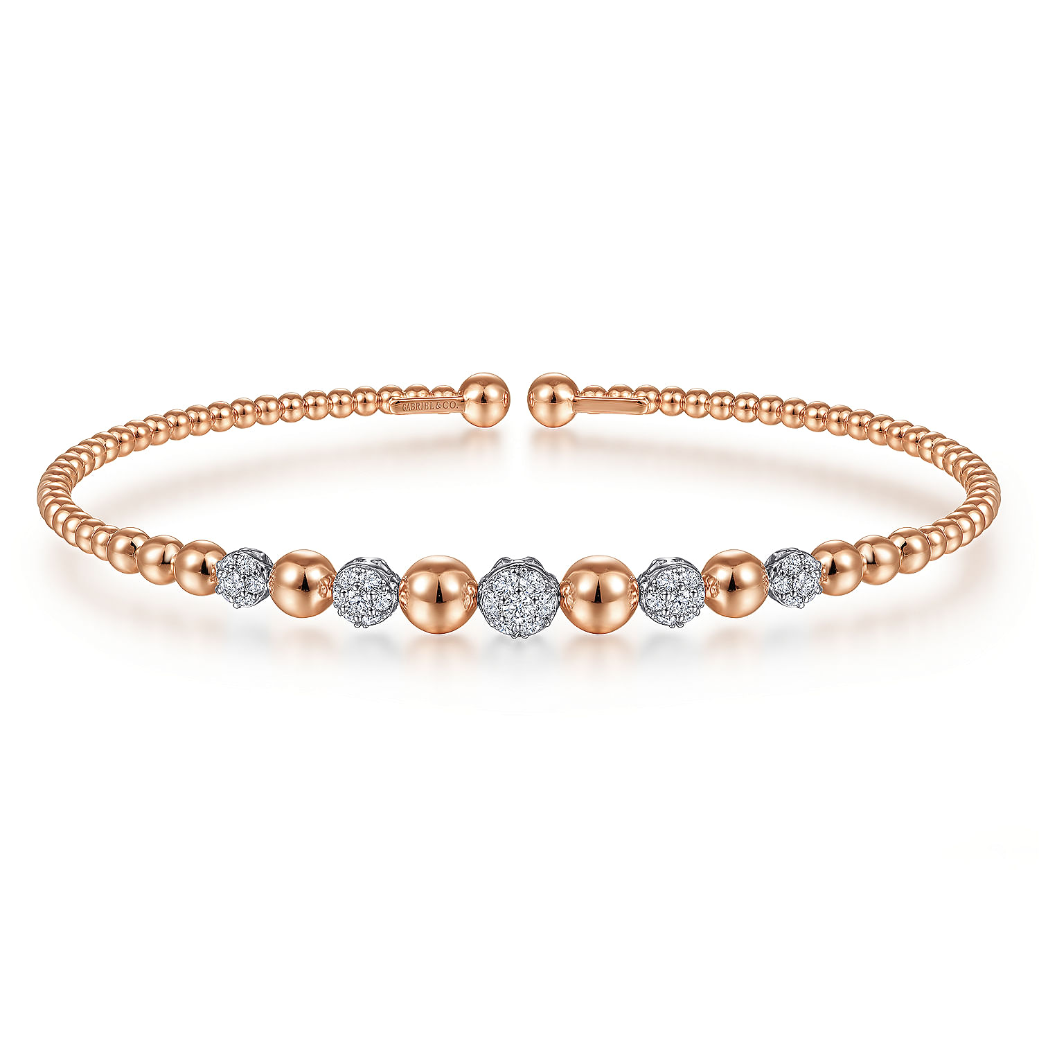 14K White-Rose Gold Bujukan Bead Cuff Bracelet with Pavé Diamond Stations