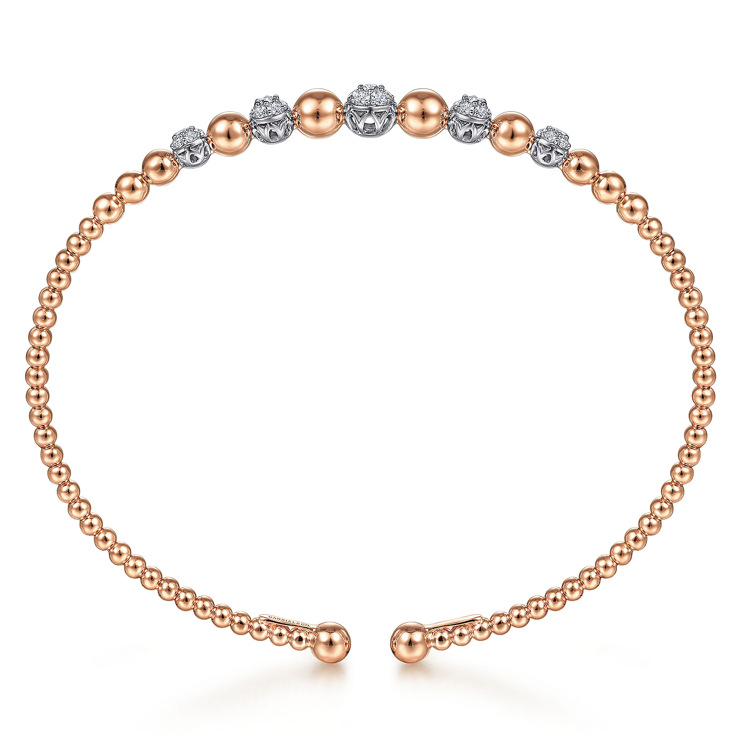 14K White-Rose Gold Bujukan Bead Cuff Bracelet with Pavé Diamond Stations
