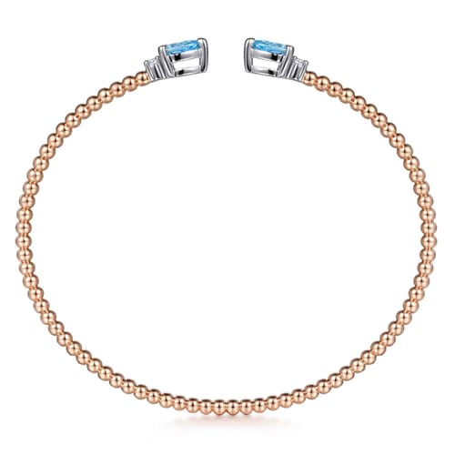 14K White-Rose Gold Bujukan Open Cuff Bracelet with Blue Topaz and Diamond End Caps 14K White-Rose Gold Bujukan Open Cuff Bracelet with Blue Topaz and Diamond End Caps