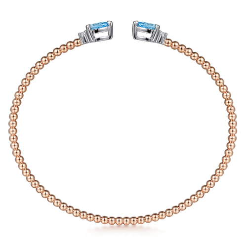 14K White-Rose Gold Bujukan Open Cuff Bracelet with Blue Topaz and Diamond End Caps 14K White-Rose Gold Bujukan Open Cuff Bracelet with Blue Topaz and Diamond End Caps