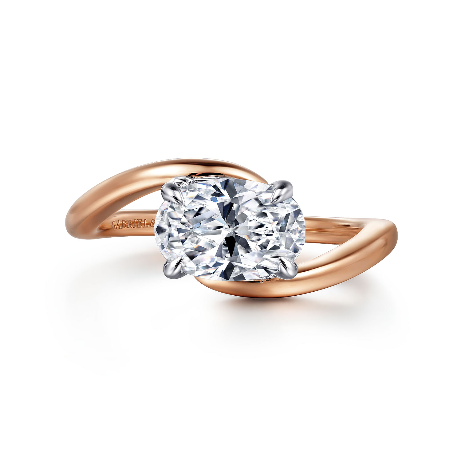 Gabriel - 14K White-Rose Gold Bypass Oval Diamond Engagement Ring