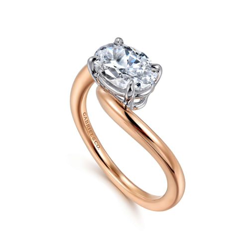 14K White-Rose Gold Bypass Oval Diamond Engagement Ring