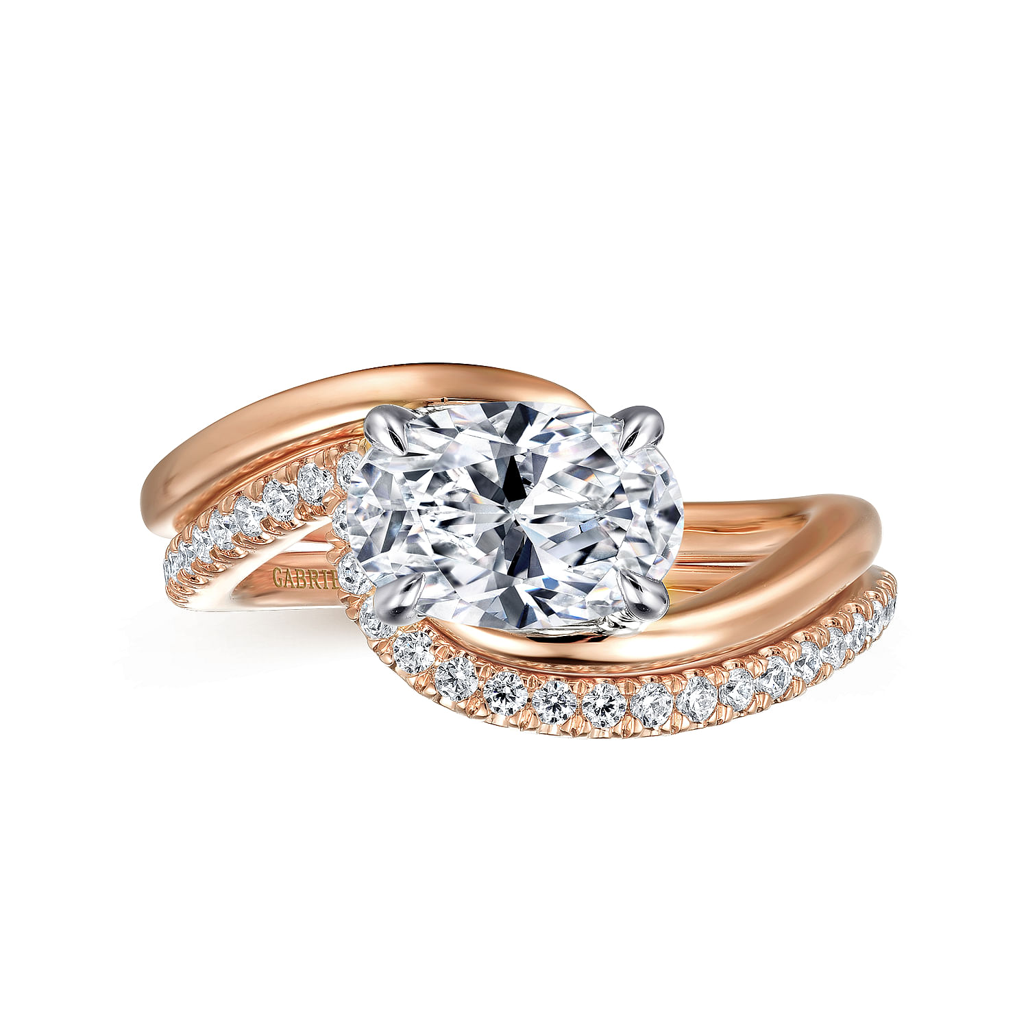 14K White-Rose Gold Bypass Oval Diamond Engagement Ring