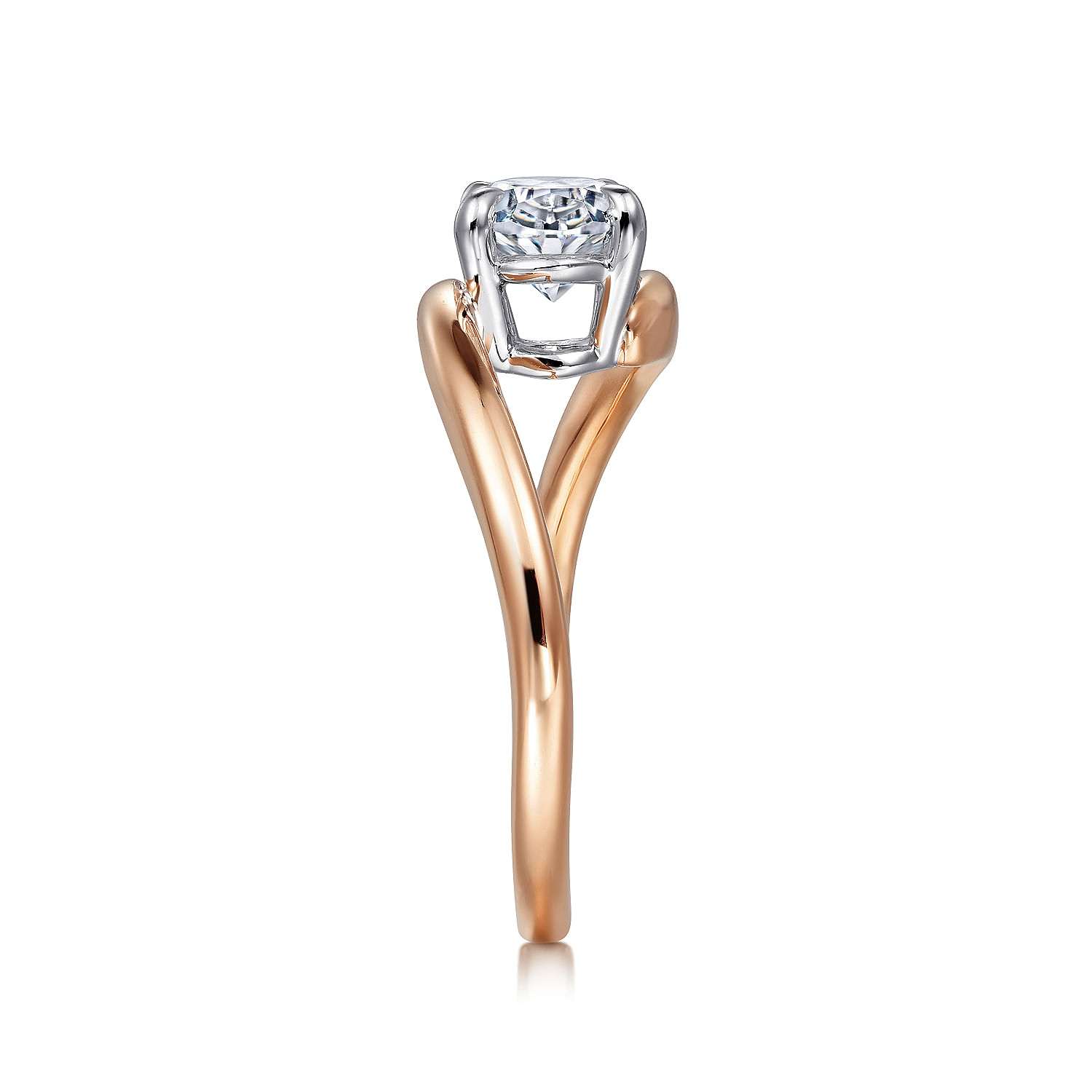 14K White-Rose Gold Bypass Oval Diamond Engagement Ring