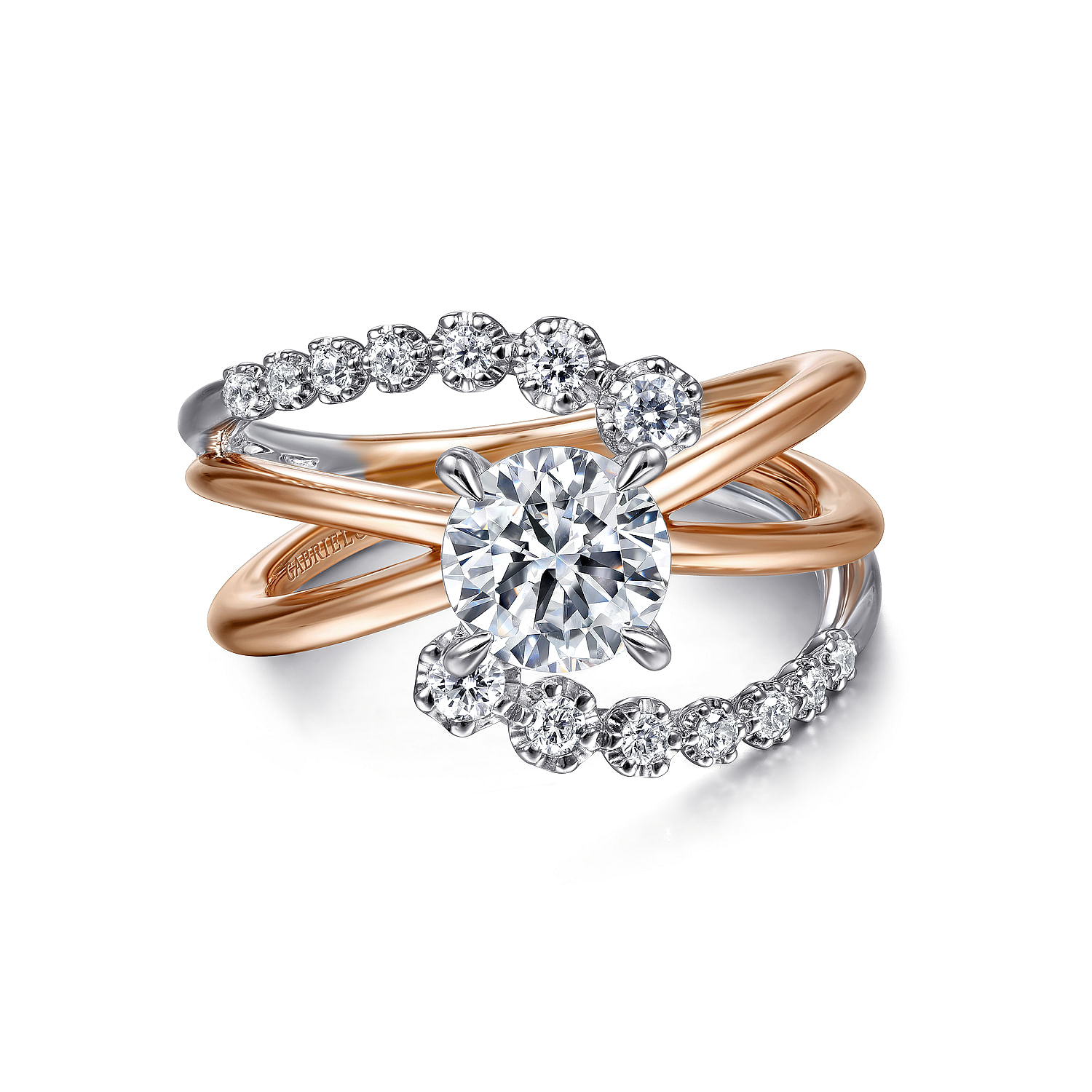 Gabriel - 14K White-Rose Gold Bypass Round Diamond Engagement Ring