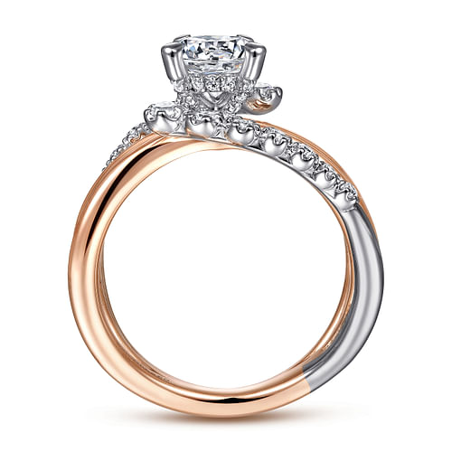 14K White-Rose Gold Bypass Round Diamond Engagement Ring