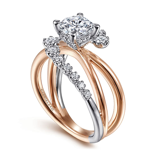 14K White-Rose Gold Bypass Round Diamond Engagement Ring