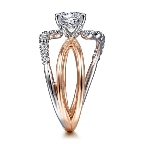 14K White-Rose Gold Bypass Round Diamond Engagement Ring