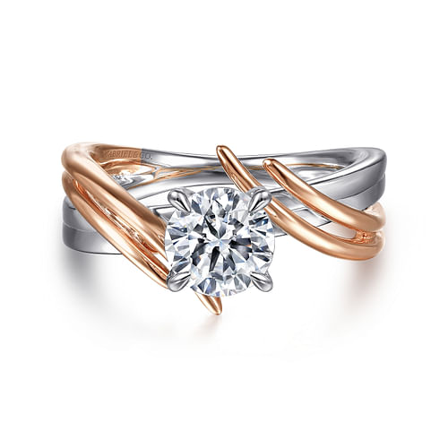 14K White-Rose Gold Bypass Round Diamond Engagement Ring