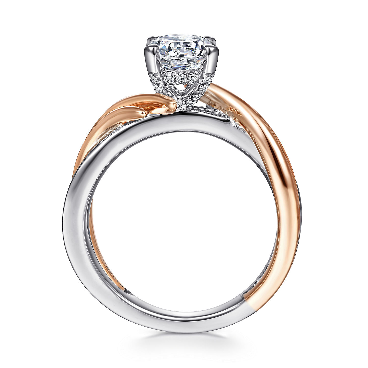 14K White-Rose Gold Bypass Round Diamond Engagement Ring