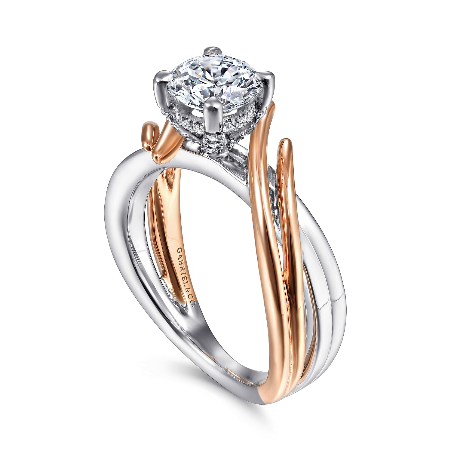 14K White-Rose Gold Bypass Round Diamond Engagement Ring