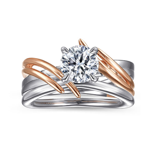 14K White-Rose Gold Bypass Round Diamond Engagement Ring