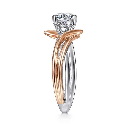 14K White-Rose Gold Bypass Round Diamond Engagement Ring