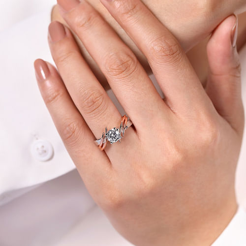 14K White-Rose Gold Bypass Round Diamond Engagement Ring