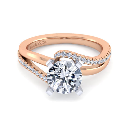 14K White-Rose Gold Bypass Round Diamond Engagement Ring