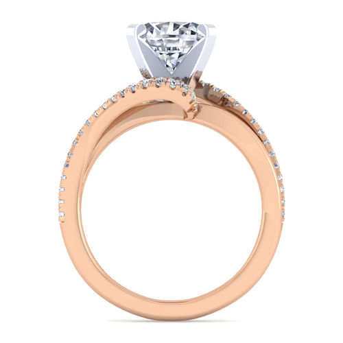 14K White-Rose Gold Bypass Round Diamond Engagement Ring