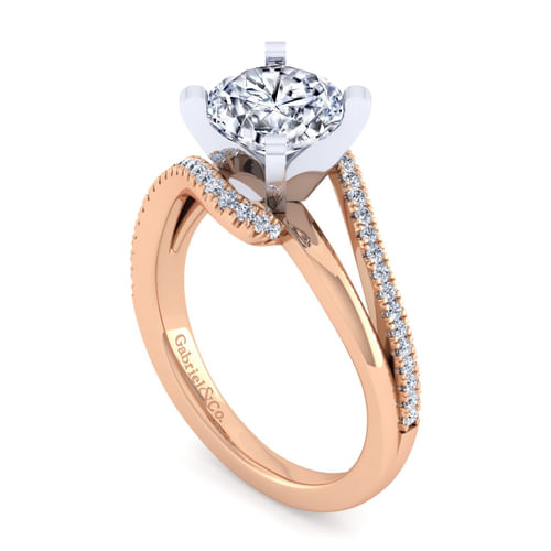14K White-Rose Gold Bypass Round Diamond Engagement Ring