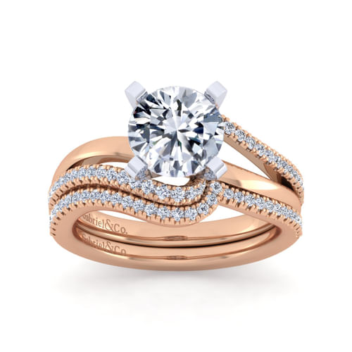 14K White-Rose Gold Bypass Round Diamond Engagement Ring