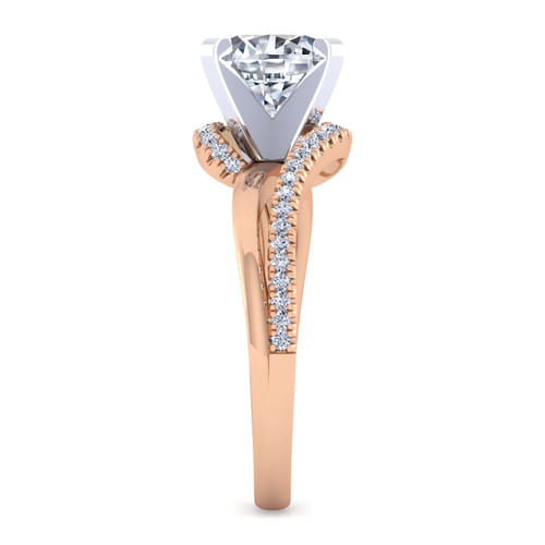14K White-Rose Gold Bypass Round Diamond Engagement Ring