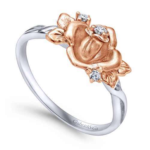 14K White-Rose Gold Classic Floral Twisted Diamond Ring