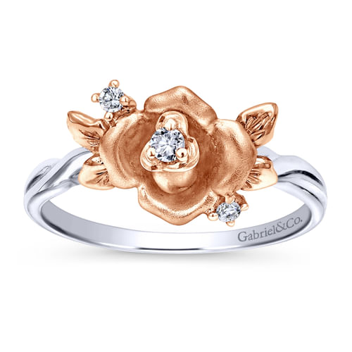 14K White-Rose Gold Classic Floral Twisted Diamond Ring