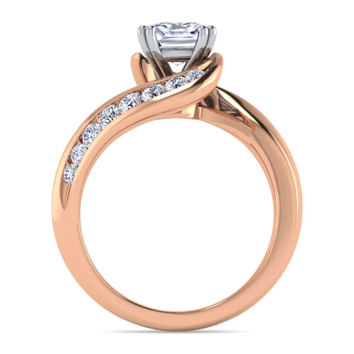 14K White-Rose Gold Cushion Cut Bypass Diamond Channel Set Engagement Ring