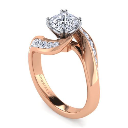 14K White-Rose Gold Cushion Cut Bypass Diamond Channel Set Engagement Ring