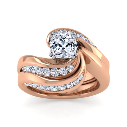 14K White-Rose Gold Cushion Cut Bypass Diamond Channel Set Engagement Ring