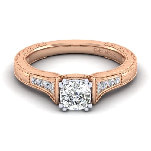 14K White-Rose Gold Cushion Cut Diamond Channel Set Engagement Ring