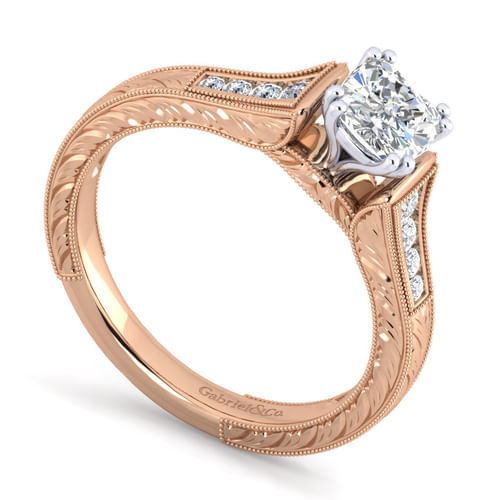 14K White-Rose Gold Cushion Cut Diamond Channel Set Engagement Ring