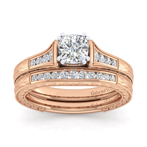 14K White-Rose Gold Cushion Cut Diamond Channel Set Engagement Ring
