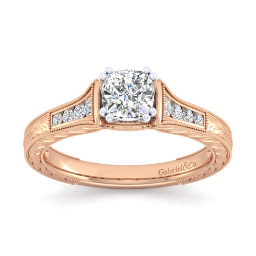 14K White-Rose Gold Cushion Cut Diamond Channel Set Engagement Ring
