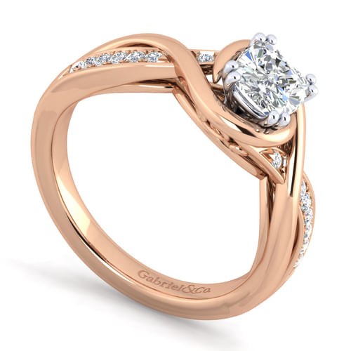 14K White-Rose Gold Cushion Cut Diamond Channel Set Engagement Ring